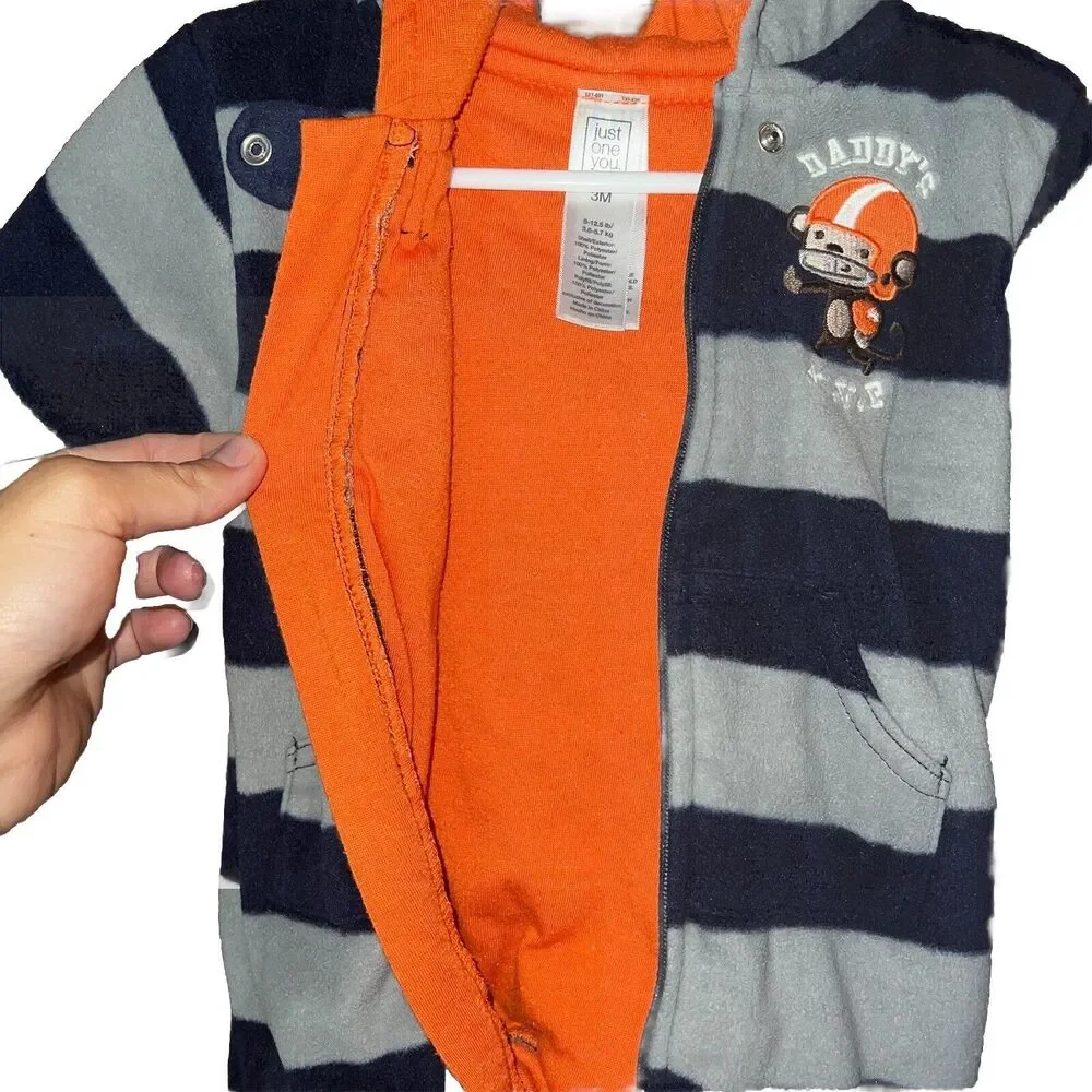 CARTERS baby boy size 3 month SNOW SUIT BUNTING blue gray stripe DADDYS MVP soft
